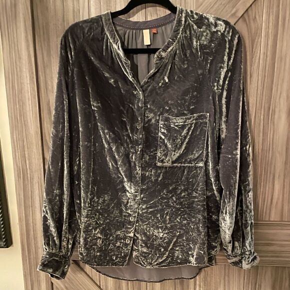 Pilcro puff sleeve velvet button down top - Picture 9 of 11